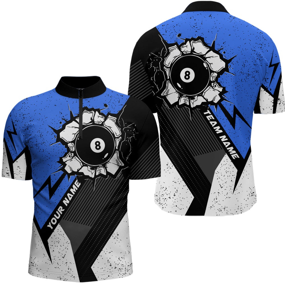 Billiard Polo Shirts, Personalized Blue Grunge 8 Ball Billiard 3D Polo Shirts, 8 Ball Pool Team Jerseys, Billiards Team Shirts