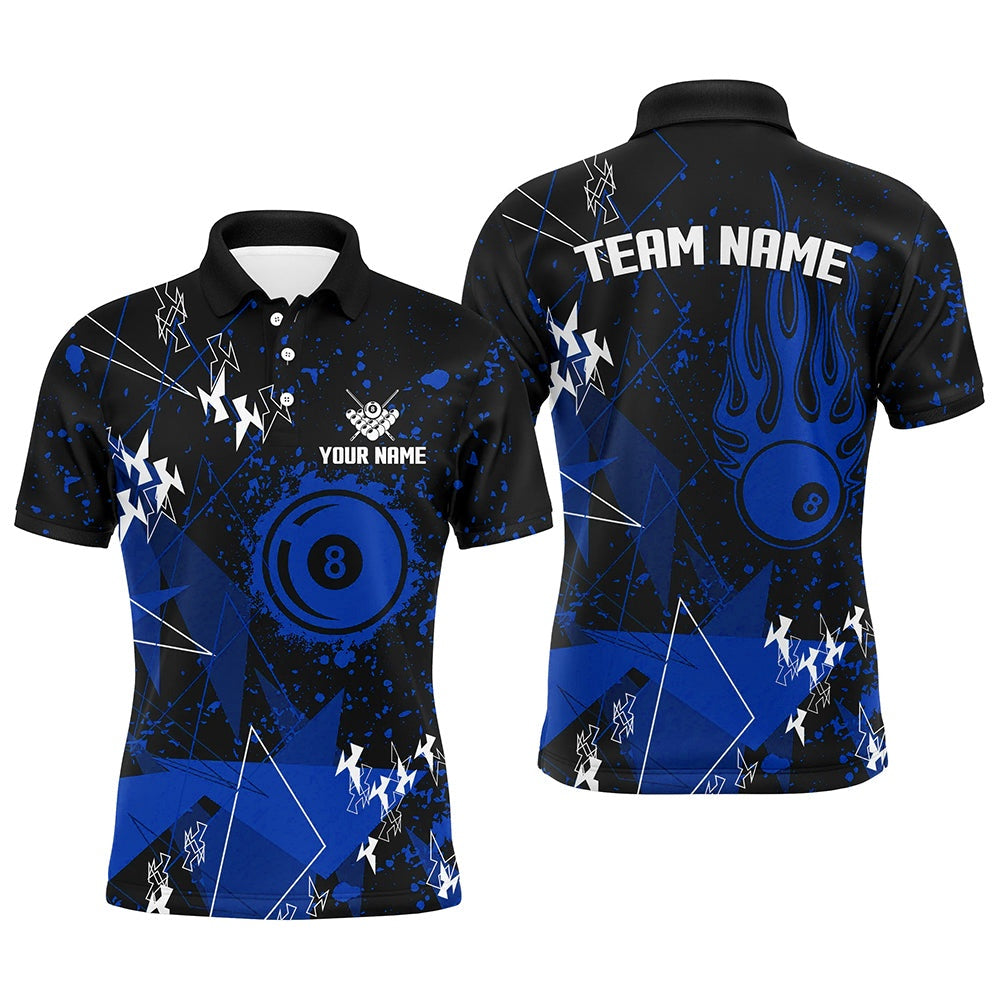 Billiard Polo Shirts, Personalized Blue Grunge Billiard Polo Shirts, Best Custom Billiard Jerseys For Pool Player, Billiards Team Shirts