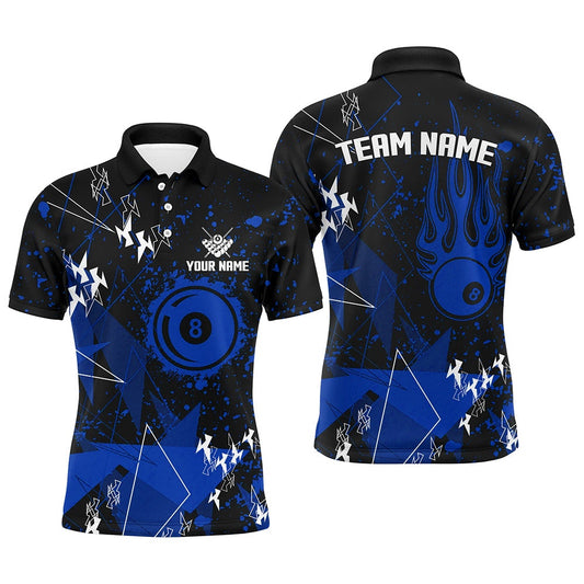 Billiard Polo Shirts, Personalized Blue Grunge Billiard Polo Shirts, Best Custom Billiard Jerseys For Pool Player, Billiards Team Shirts