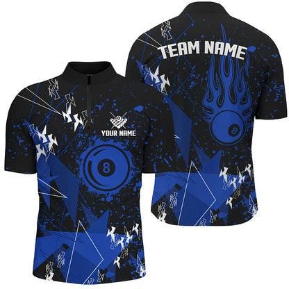 Billiard Polo Shirts, Personalized Blue Grunge Billiard Polo Shirts, Best Custom Billiard Jerseys For Pool Player, Billiards Team Shirts
