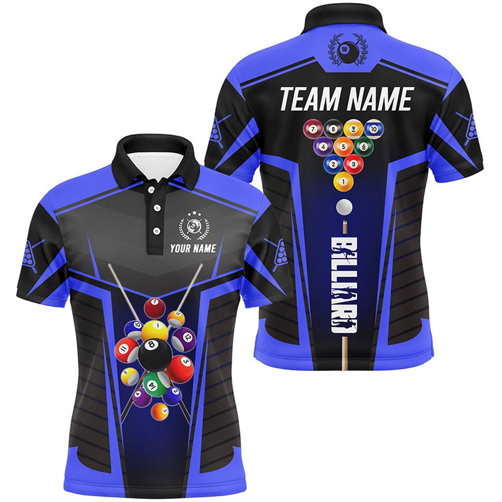 Billiard Polo Shirts, Personalized Blue Jersey 10 Ball Billiard Shirt Custom 3D Billiard Balls Pool League Shirts, Billiards Team Shirts