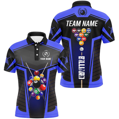 Billiard Polo Shirts, Personalized Blue Jersey 10 Ball Billiard Shirt Custom 3D Billiard Balls Pool League Shirts, Billiards Team Shirts