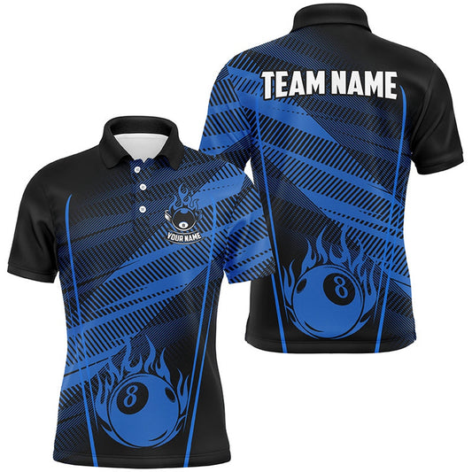 Billiard Polo Shirts, Personalized Blue Jerseys 8 Ball Billiard Shirts Custom Billiard 8 Ball Pool Team Shirts, Billiards Team Shirts