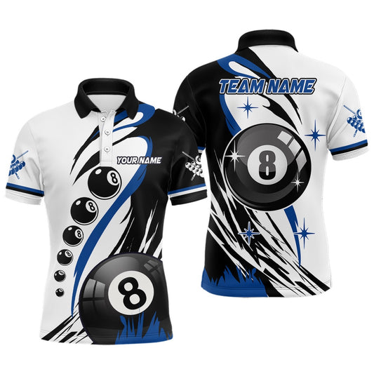 Billiard Polo Shirts, Personalized Blue Jerseys Billiard 8 Ball Pool Polo Shirts, Best Custom Billiard Team Shirts, Billiards Team Shirts