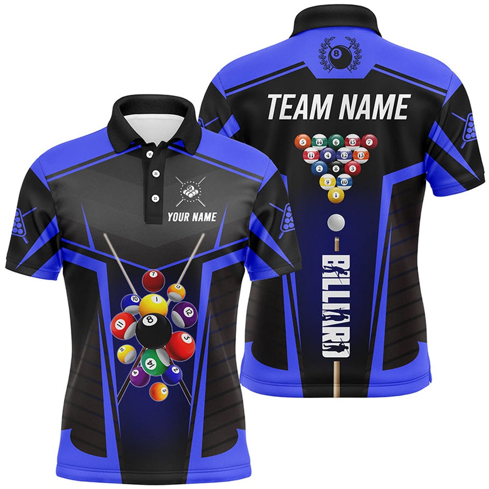 Billiard Polo Shirts, Personalized Blue Jerseys Billiard Balls Polo Shirts Custom 3D Pool League Shirts, Billiards Team Shirts