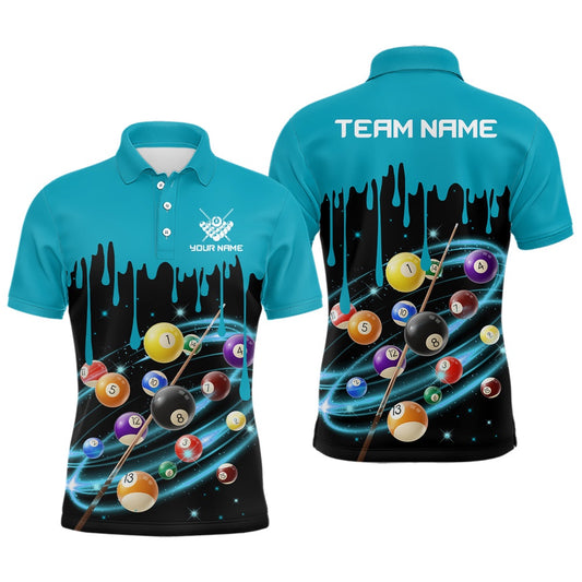Billiard Polo Shirts, Personalized Blue Paint 8 Ball Billiard 3D Polo Shirts, Custom Pool Billiards Jerseys, Billiards Team Shirts