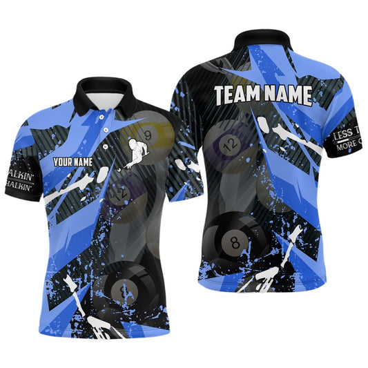Billiard Polo Shirts, Personalized Blue Paint Colors Billiard 3D Polo Shirts, Custom Players Billiards Jerseys, Billiards Team Shirts