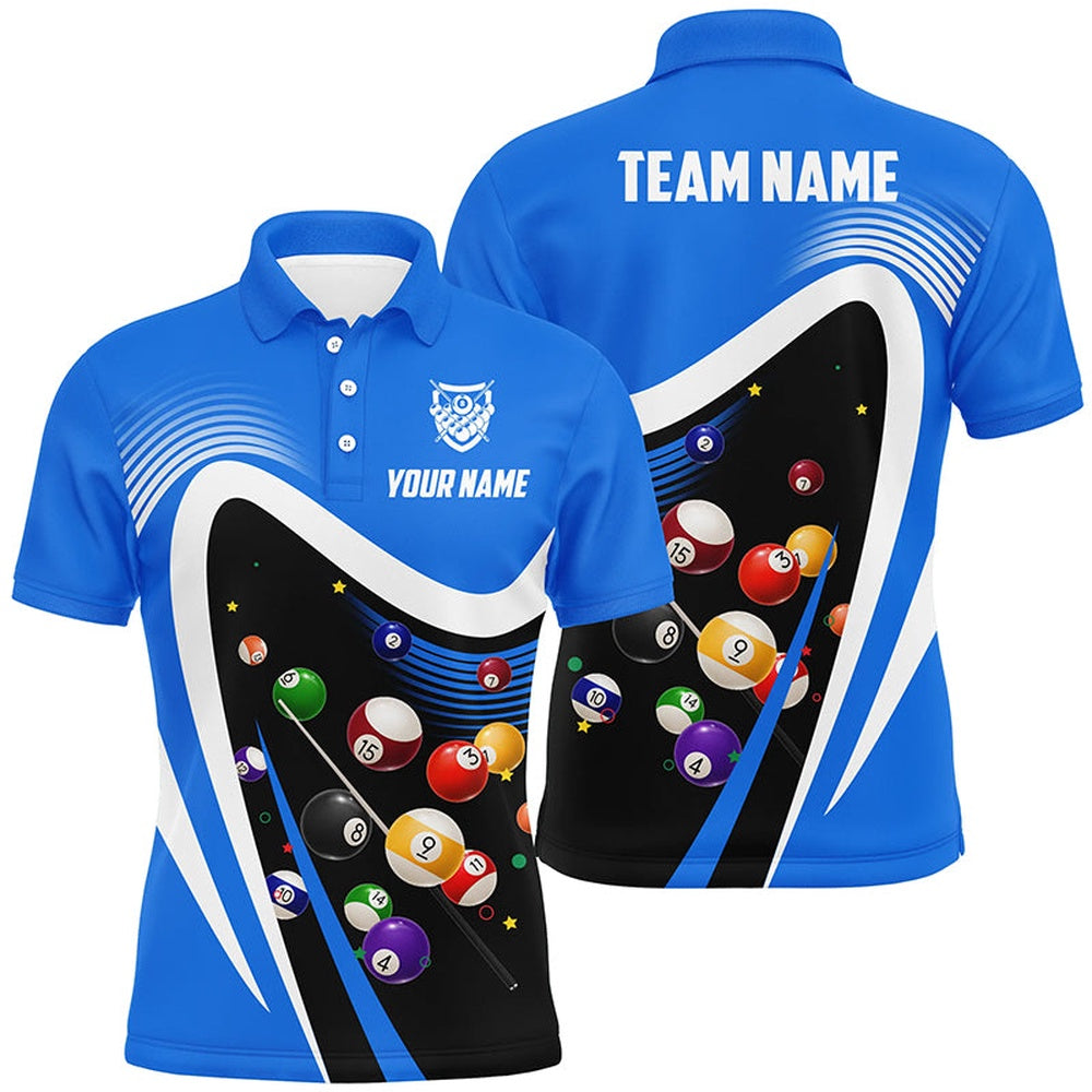 Billiard Polo Shirts, Personalized Blue Sport Billiard Balls 3D Polo Shirts, Custom 8 Ball Billiard Team Jerseys, Billiards Team Shirts