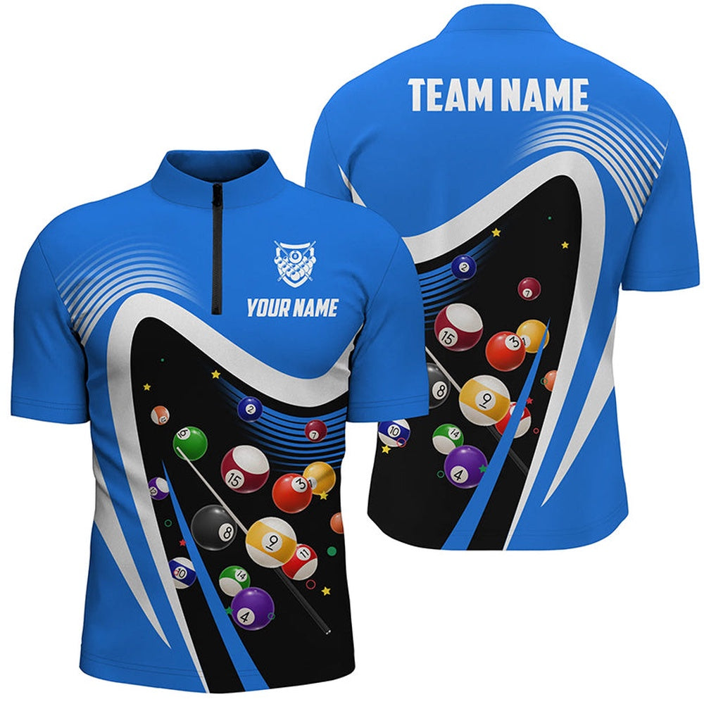 Billiard Polo Shirts, Personalized Blue Sport Billiard Balls 3D Polo Shirts, Custom 8 Ball Billiard Team Jerseys, Billiards Team Shirts