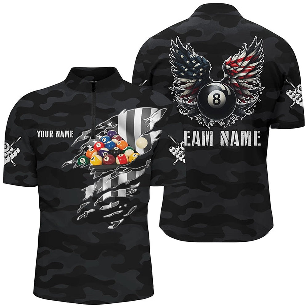Billiard Polo Shirts, Personalized Camouflage US Flag Billiard Balls Shirts, Billiards Team Shirts