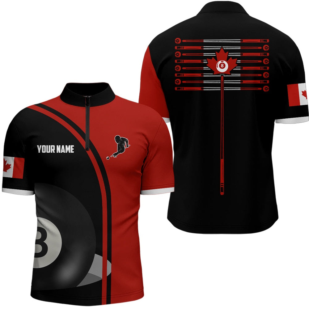 Billiard Polo Shirts, Personalized Canadian Flag 8 Ball Pool Billiard Polo Shirts, 8 Ball Pool Jerseys, Billiards Team Shirts