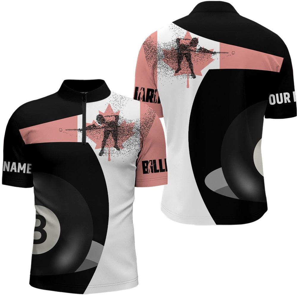 Billiard Polo Shirts, Personalized Canadian Flag 8 Ball Pool Billiard Polo Shirts, Billiards Team Shirts