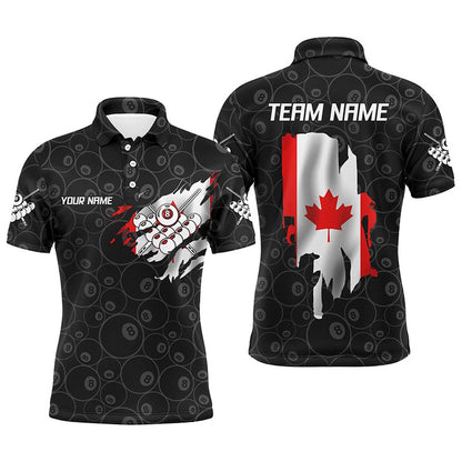 Billiard Polo Shirts, Personalized Canadian Flag 8 Ball Pool Billiards Polo Shirts, Custom Billiard Team Shirts, Billiards Team Shirts