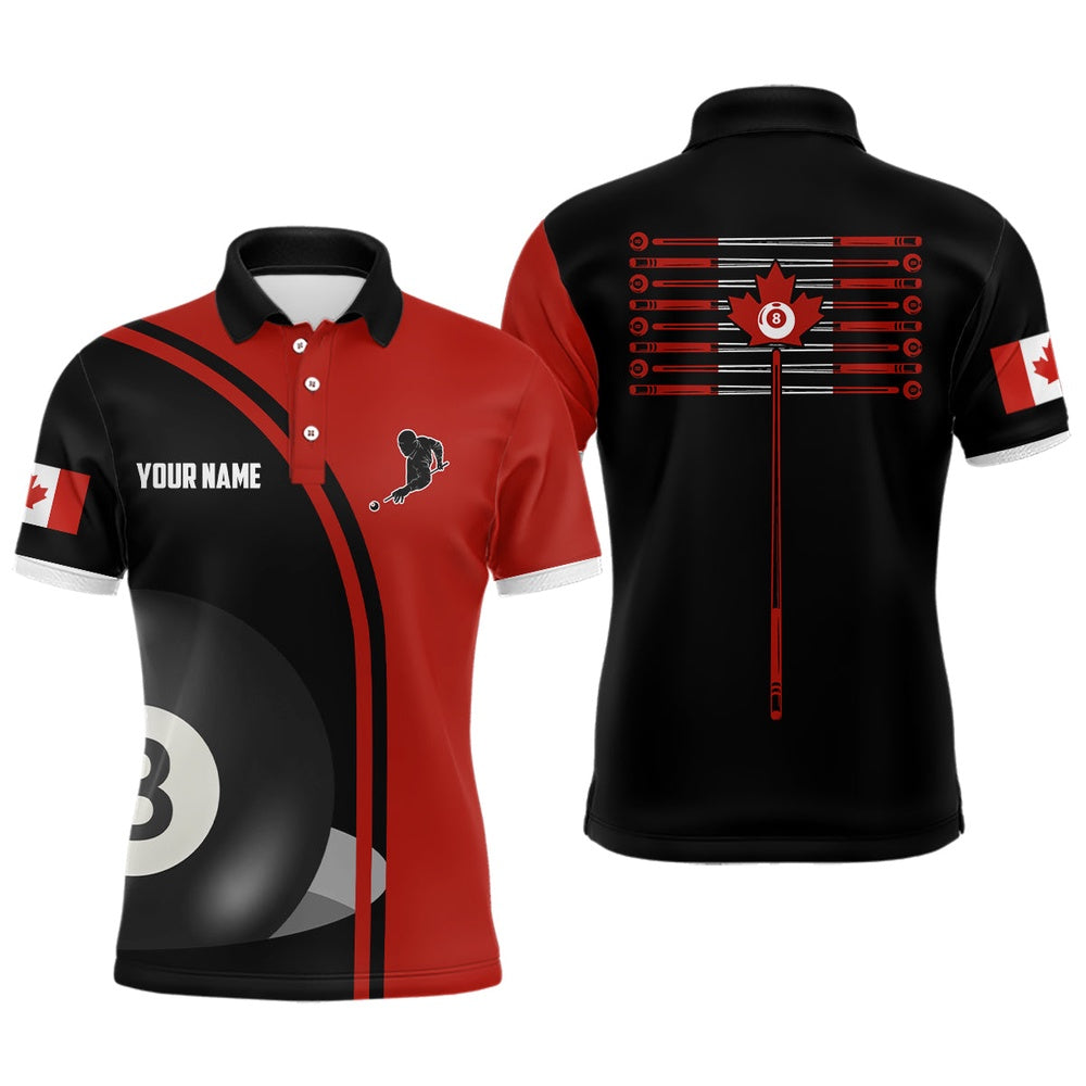 Billiard Polo Shirts, Personalized Canadian Flag Billiard 8 Ball Pool Billiard Polo Shirts, 8 Ball Pool Jerseys, Billiards Team Shirts
