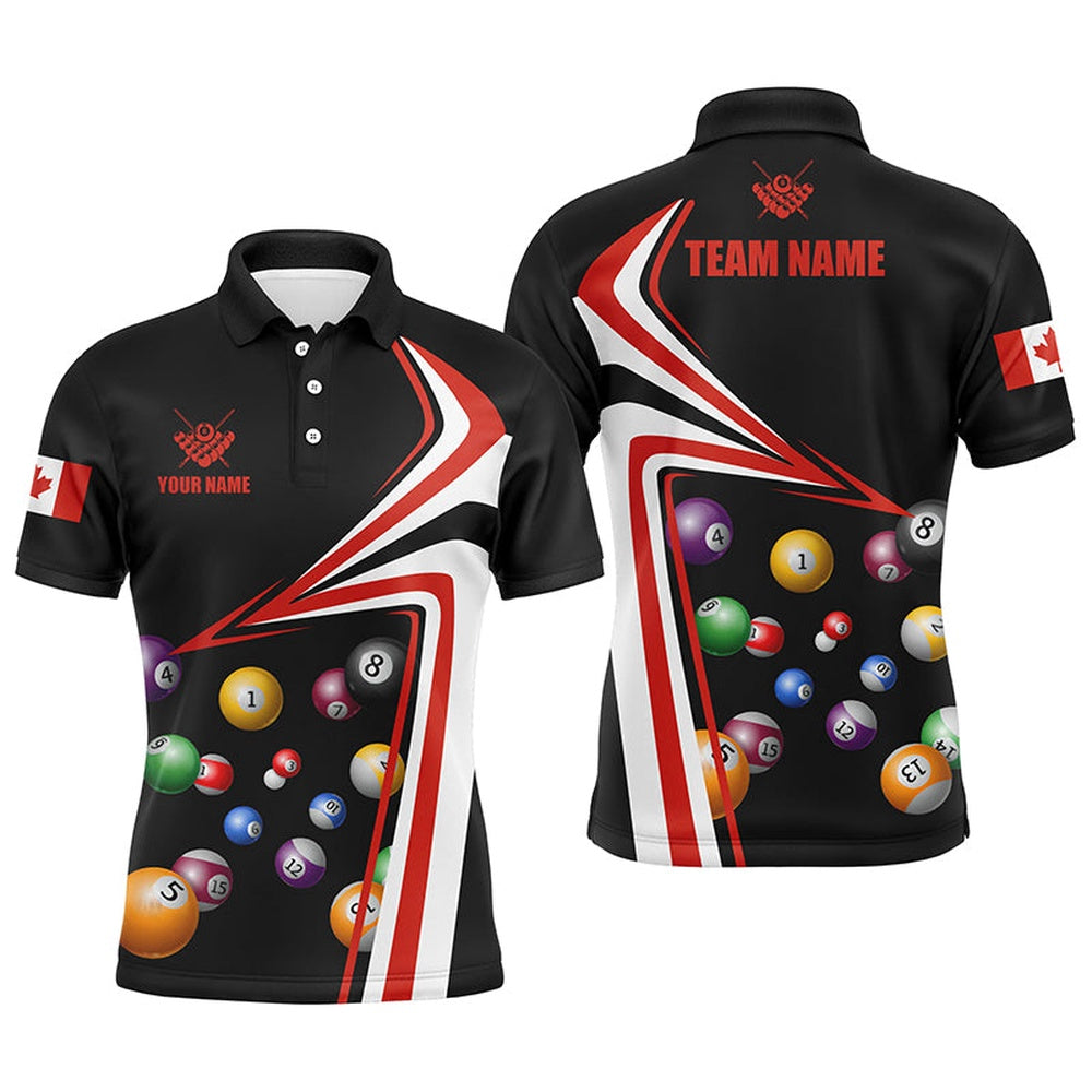 Billiard Polo Shirts, Personalized Canadian Flag Billiard Balls Polo Shirts, Billiards Team Shirts