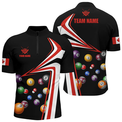 Billiard Polo Shirts, Personalized Canadian Flag Billiard Balls Polo Shirts, Billiards Team Shirts
