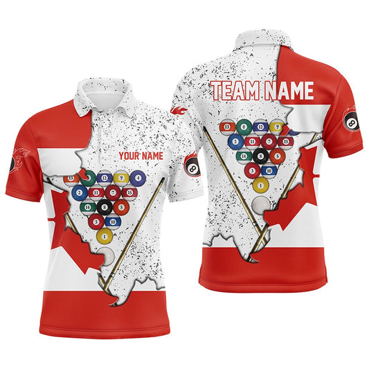 Billiard Polo Shirts, Personalized Canadian Flag Billiard Balls Polo Shirts, Custom 8 Ball Pool Team Shirts, Billiards Team Shirts