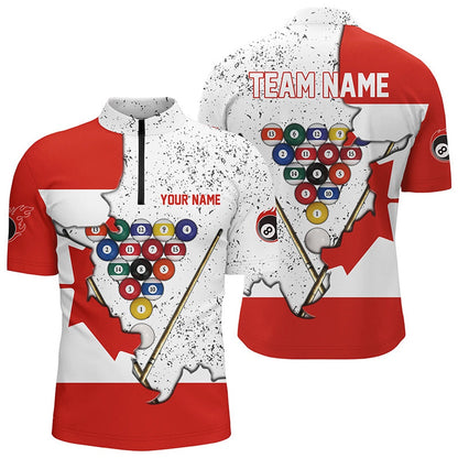 Billiard Polo Shirts, Personalized Canadian Flag Billiard Balls Polo Shirts, Custom 8 Ball Pool Team Shirts, Billiards Team Shirts