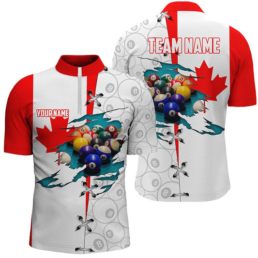 Billiard Polo Shirts, Personalized Canadian Flag Billiard Polo Shirts, 8 Ball Pattern Pool Balls Jerseys, Billiards Team Shirts