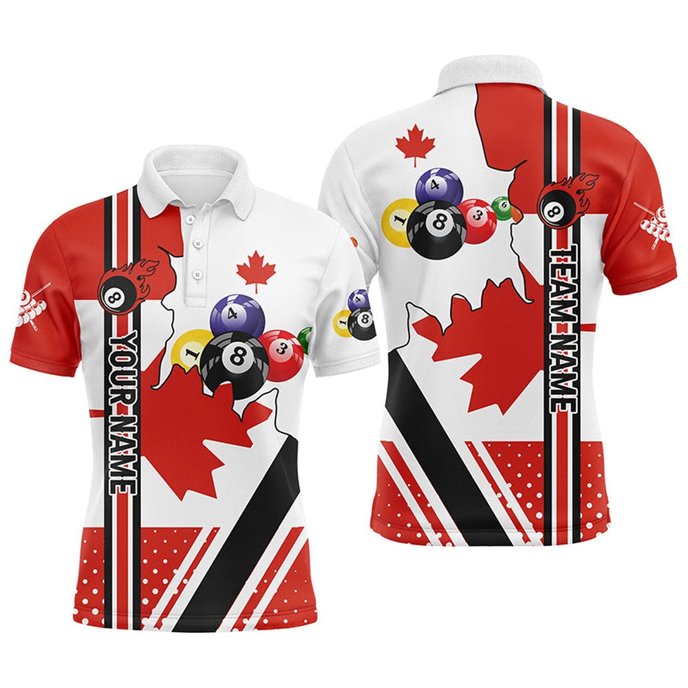 Billiard Polo Shirts, Personalized Canadian Flag Billiard Polo Shirts, Custom 8 Ball Pool Billiard Balls Jerseys, Billiards Team Shirts