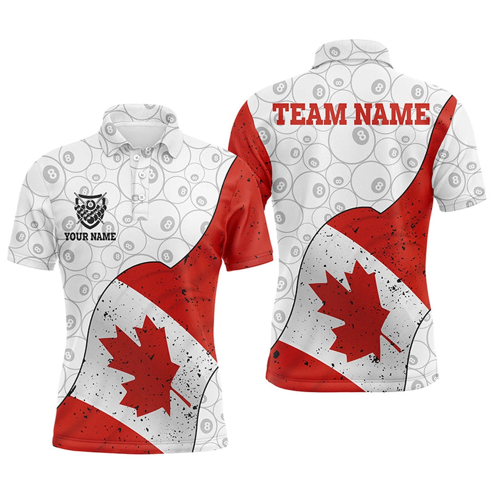Billiard Polo Shirts, Personalized Canadian Flag Billiard Polo Shirts Custom 8 Ball Pool Pattern Billiard Shirts, Billiards Team Shirts