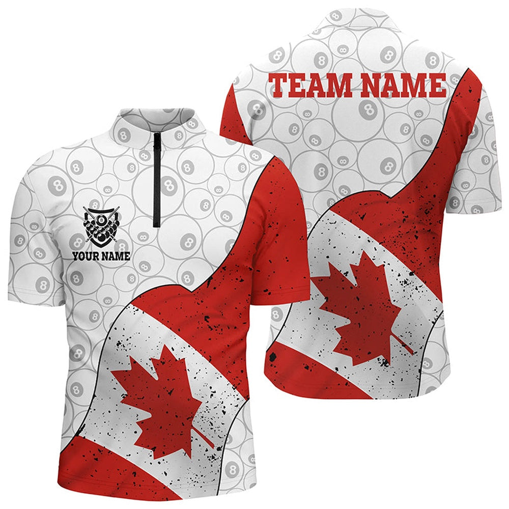 Billiard Polo Shirts, Personalized Canadian Flag Billiard Polo Shirts Custom 8 Ball Pool Pattern Billiard Shirts, Billiards Team Shirts