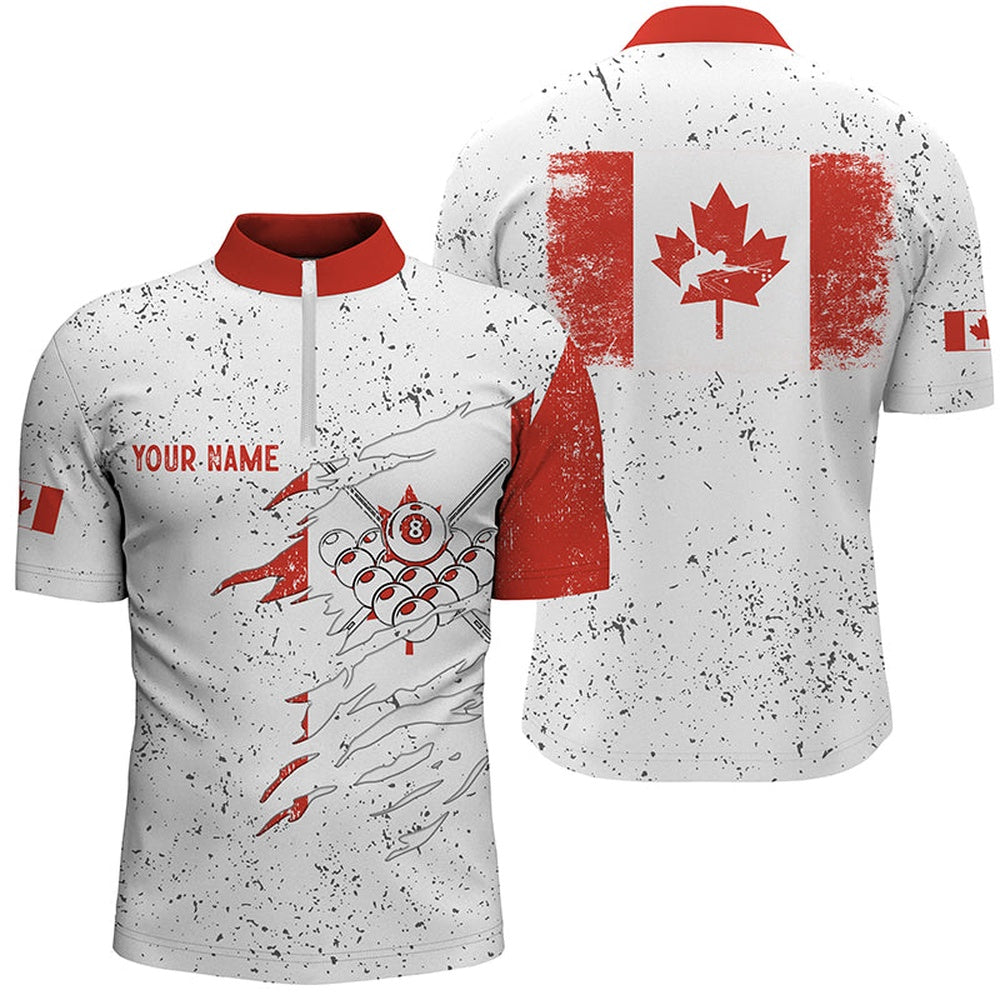 Billiard Polo Shirts, Personalized Canadian Flag Billiard White Grunge Polo Shirt, Billiard Player Jerseys, Billiards Team Shirts