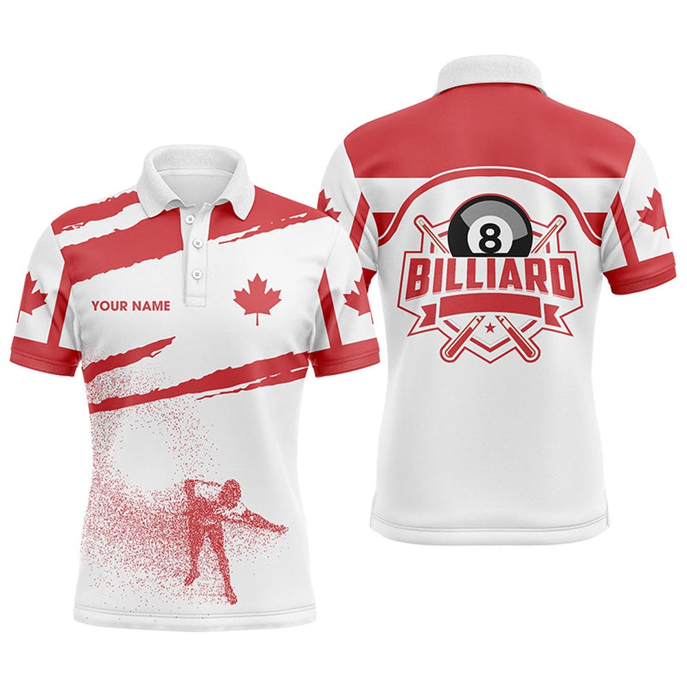 Billiard Polo Shirts, Personalized Canadian Flag Billiards Polo Shirts, Custom 8 Ball Billiard Pool Player Jerseys, Billiards Team Shirts
