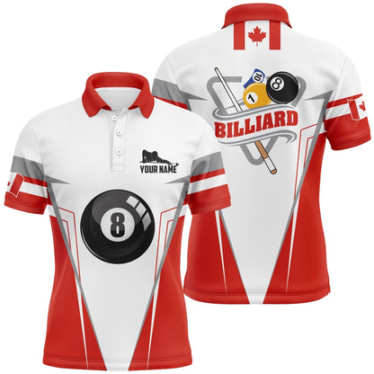 Billiard Polo Shirts, Personalized Canadian Flag Billiards Polo Shirts, Custom 8 Ball Pool Player Jerseys, Billiards Team Shirts