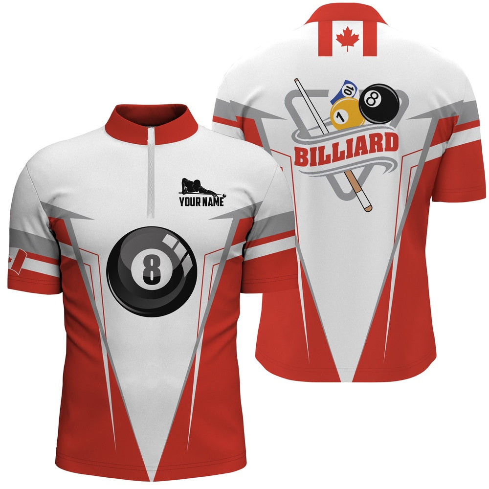 Billiard Polo Shirts, Personalized Canadian Flag Billiards Polo Shirts, Custom 8 Ball Pool Player Jerseys, Billiards Team Shirts