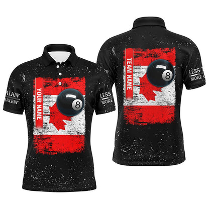 Billiard Polo Shirts, Personalized Canadian Flag Patriotic 8 Ball Pool Billiard Polo Shirts, Billiard Jerseys, Billiards Team Shirts