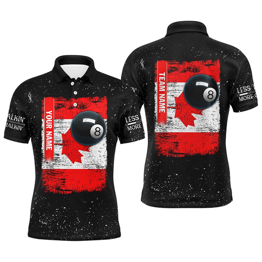 Billiard Polo Shirts, Personalized Canadian Flag Patriotic 8 Ball Pool Billiard Polo Shirts, Billiard Jerseys, Billiards Team Shirts