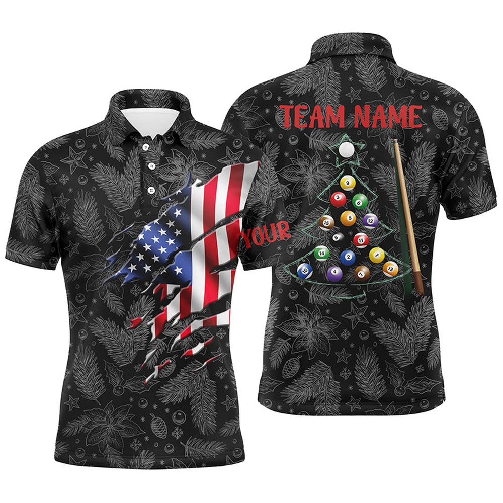 Billiard Polo Shirts, Personalized Christmas American Flag Billiard Polo Shirts Custom Patriotic Billiard Attire, Billiards Team Shirts