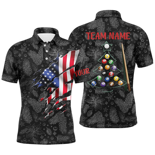 Billiard Polo Shirts, Personalized Christmas American Flag Billiard Polo Shirts Custom Patriotic Billiard Attire, Billiards Team Shirts