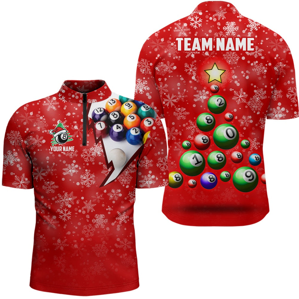 Billiard Polo Shirts, Personalized Christmas Tree Billiard Balls Polo Shirts Custom Christmas 8 Ball Pool Shirts, Billiards Team Shirts