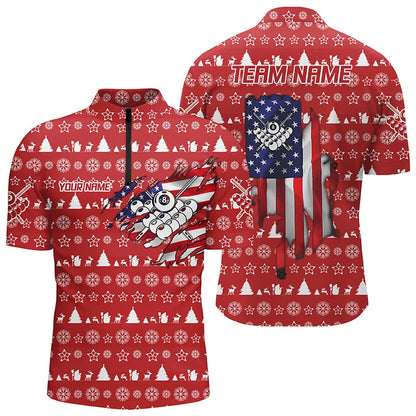 Billiard Polo Shirts, Personalized Christmas US Flag 8 Ball Pool Polo Shirts, Custom Christmas Billiard Shirts, Billiards Team Shirts