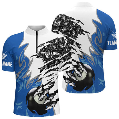 Billiard Polo Shirts, Personalized Claw 8 Ball Pool Blue 3D Billiard Polo Shirts Best Billiard Apparel Clothing, Billiards Team Shirts