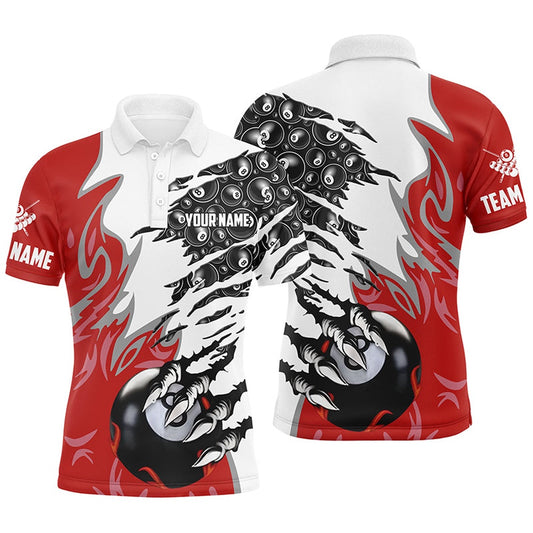 Billiard Polo Shirts, Personalized Claw 8 Ball Pool Red 3D Billiard Polo Shirts Best Billiard Apparel Clothing, Billiards Team Shirts