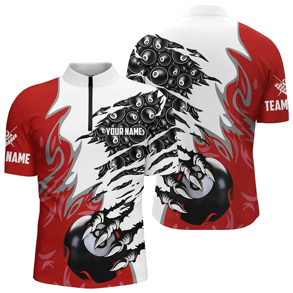 Billiard Polo Shirts, Personalized Claw 8 Ball Pool Red 3D Billiard Polo Shirts Best Billiard Apparel Clothing, Billiards Team Shirts