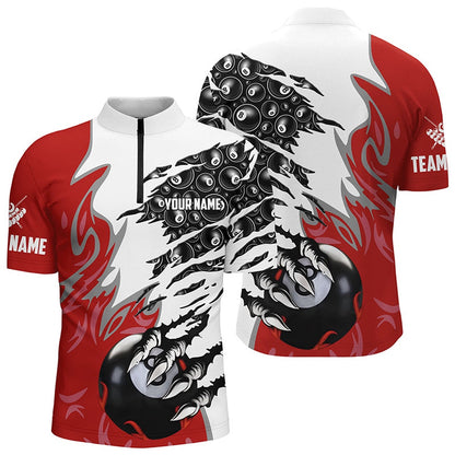 Billiard Polo Shirts, Personalized Claw 8 Ball Pool Red 3D Billiard Polo Shirts Best Billiard Apparel Clothing, Billiards Team Shirts