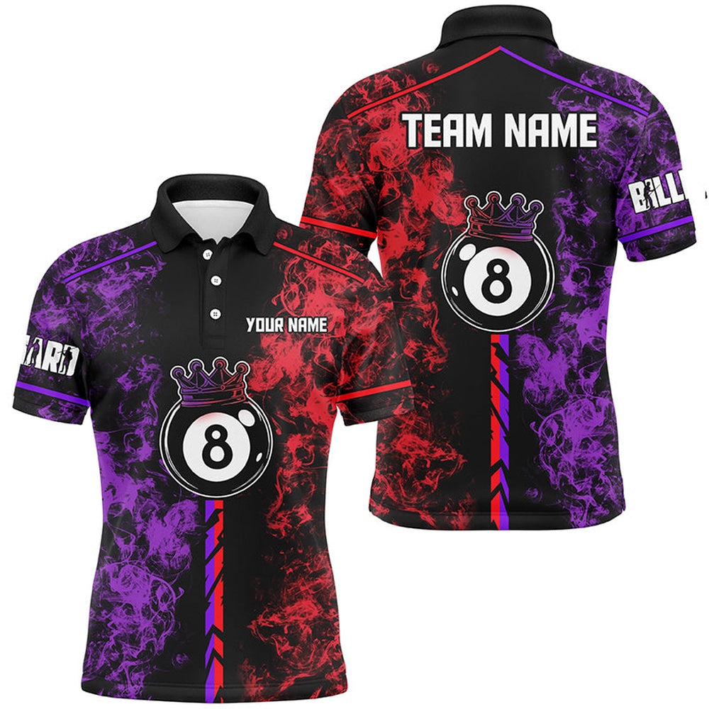 Billiard Polo Shirts, Personalized Color Smoke 8 Ball Billiards Shirts Custom 8 Ball Pool Team Shirts, Billiards Team Shirts
