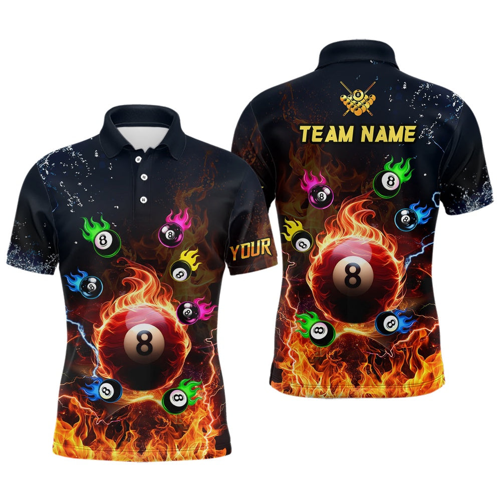Billiard Polo Shirts, Personalized Colorful 8 Ball Fire 3D Polo & Polo Shirts, Team League Billiard Jerseys, Billiards Team Shirts