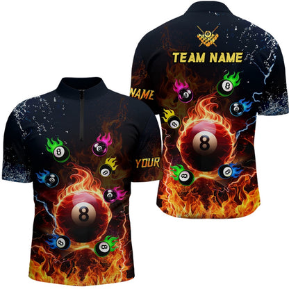 Billiard Polo Shirts, Personalized Colorful 8 Ball Fire 3D Polo & Polo Shirts, Team League Billiard Jerseys, Billiards Team Shirts