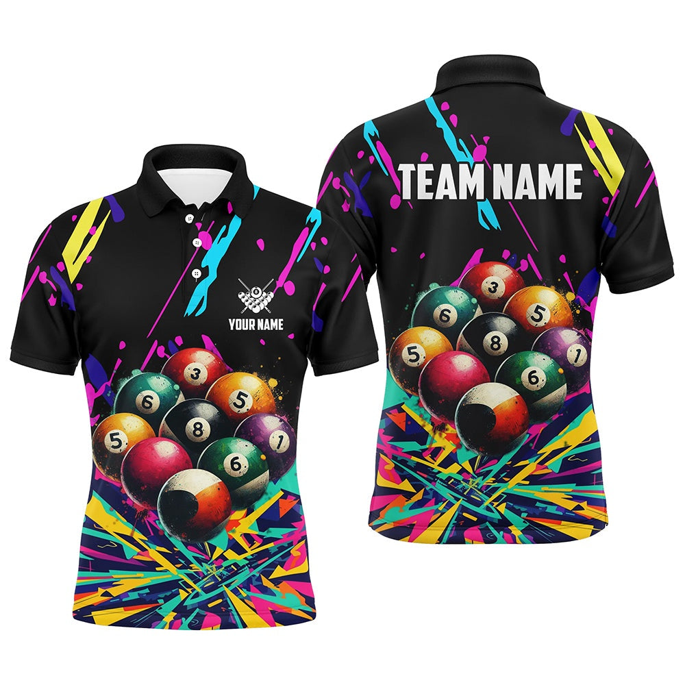 Billiard Polo Shirts, Personalized Colorful Billiard Balls 3D Printed Shirts Custom Unique Billiard Apparel, Billiards Team Shirts
