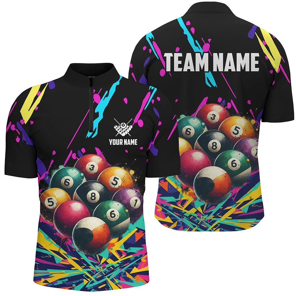 Billiard Polo Shirts, Personalized Colorful Billiard Balls 3D Printed Shirts Custom Unique Billiard Apparel, Billiards Team Shirts