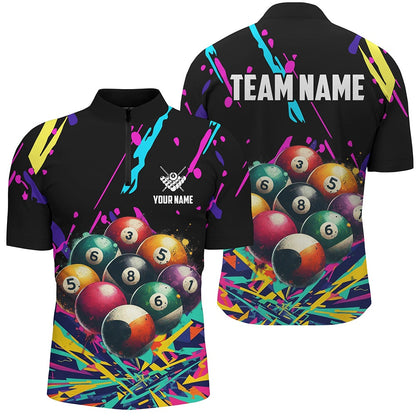 Billiard Polo Shirts, Personalized Colorful Billiard Balls 3D Printed Shirts Custom Unique Billiard Apparel, Billiards Team Shirts