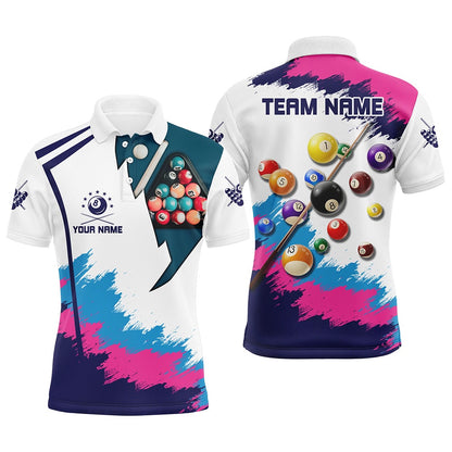 Billiard Polo Shirts, Personalized Colorful Billiard Shirts Custom 3D Pool Balls Billiard 8 Ball Team Jerseys, Billiards Team Shirts