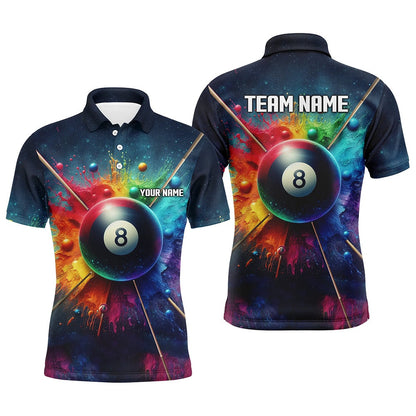 Billiard Polo Shirts, Personalized Colorful Painted 8 Ball Billiard 3D Polo Shirts, Custom 8 Ball Pool Jerseys, Billiards Team Shirts