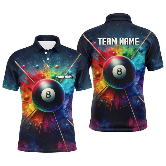 Billiard Polo Shirts, Personalized Colorful Painted 8 Ball Billiard 3D Polo Shirts, Custom 8 Ball Pool Jerseys, Billiards Team Shirts