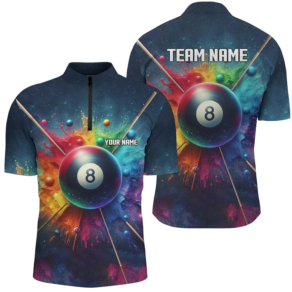 Billiard Polo Shirts, Personalized Colorful Painted 8 Ball Billiard 3D Polo Shirts, Custom 8 Ball Pool Jerseys, Billiards Team Shirts